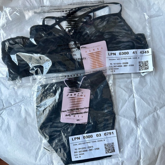 Savage X Fenty Black Caviar All Over Me Lace Cami &
Lace High-Waist Thong Set - Picture 10 of 14